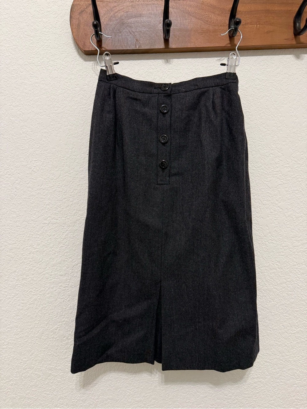 Vintage Valentino Boutique Charcoal Wool Button Front Midi Skirt US 4